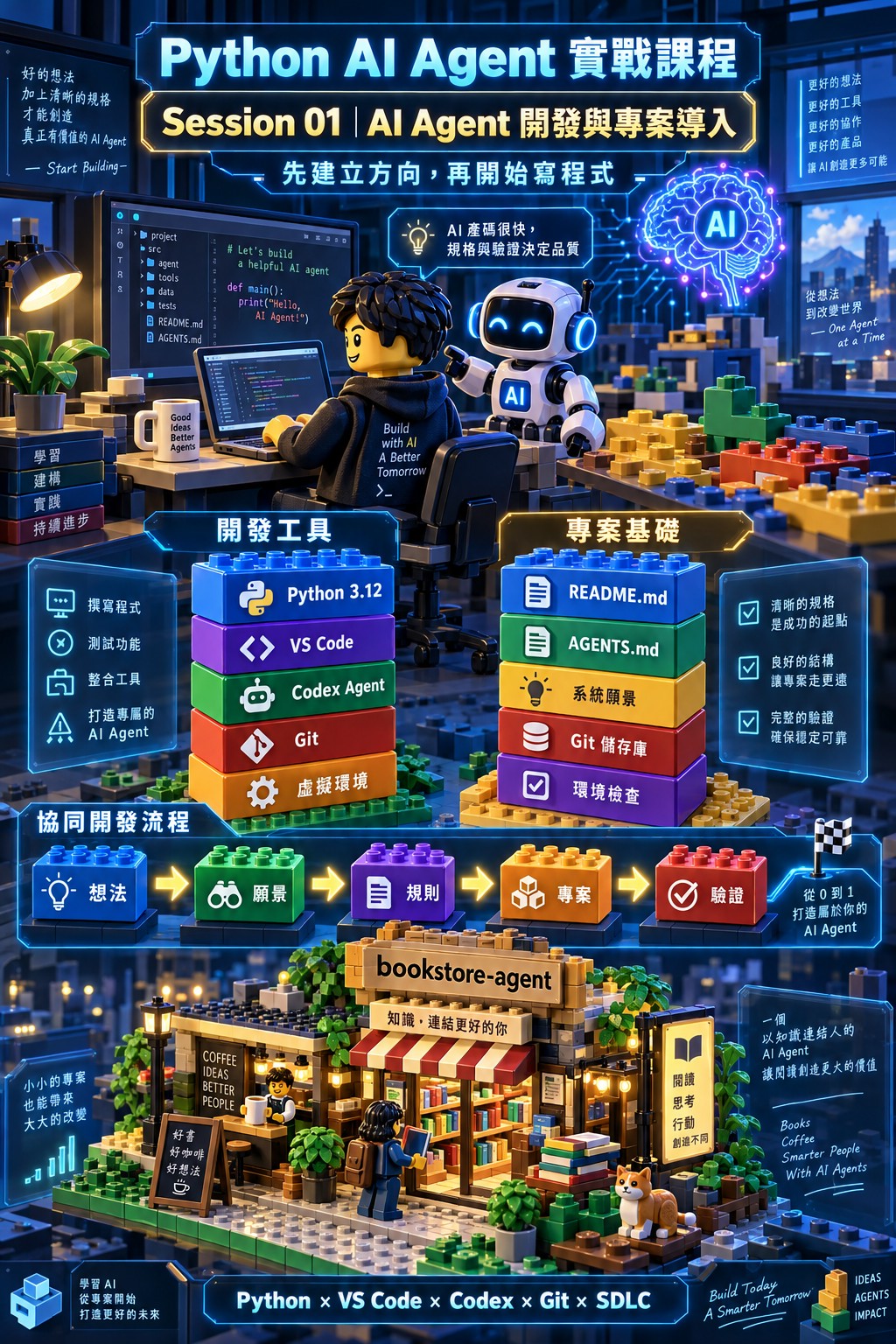 Session 01 樂高風格資訊圖，AI Agent 開發與專案導入，先建立方向再開始寫程式