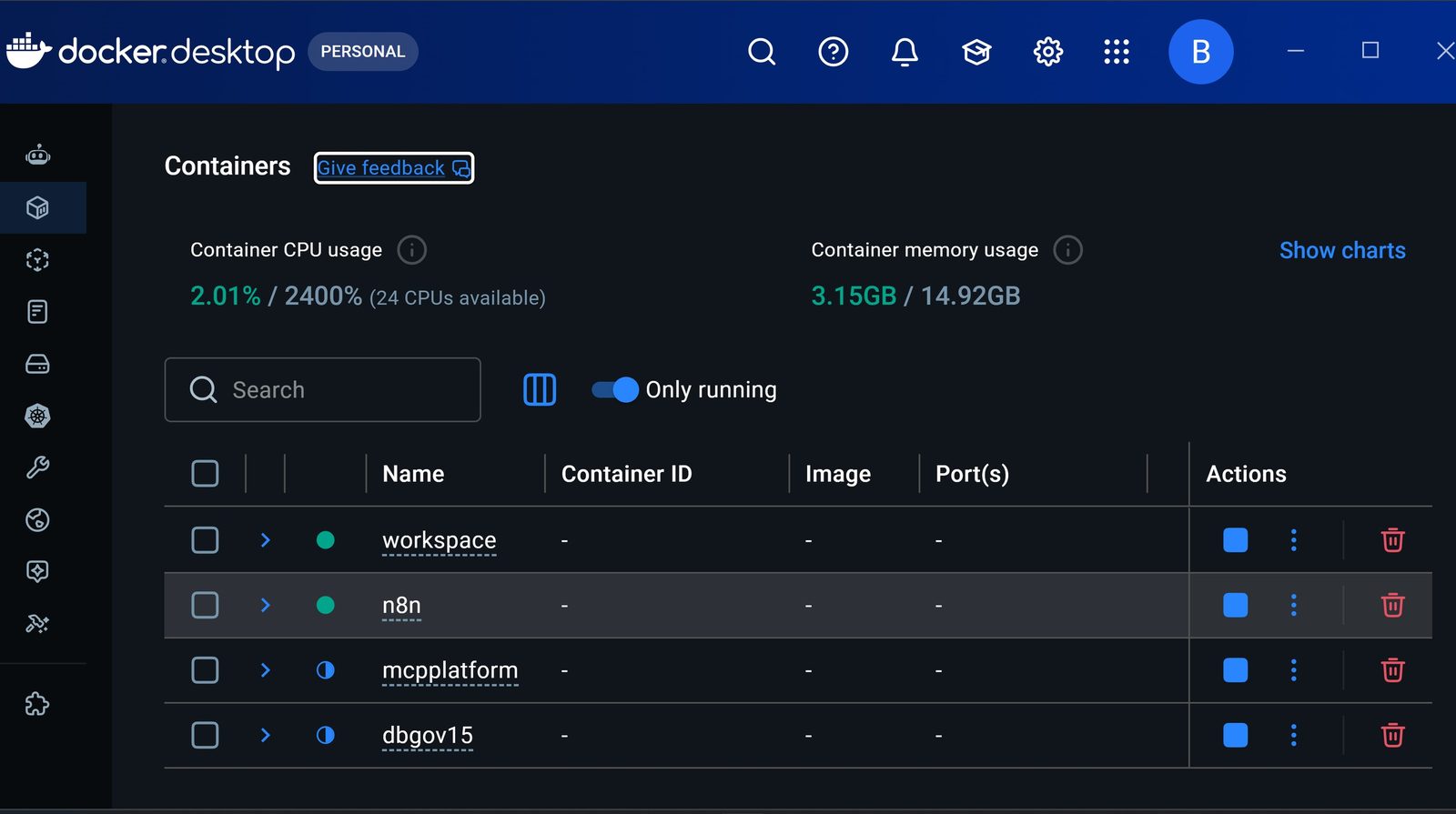 Docker Desktop 容器總覽
