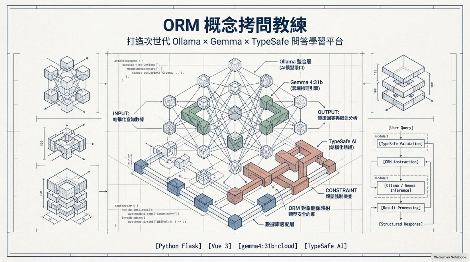ORM 概念拷問教練投影片封面：Ollama × Gemma × TypeSafe 問答學習平台