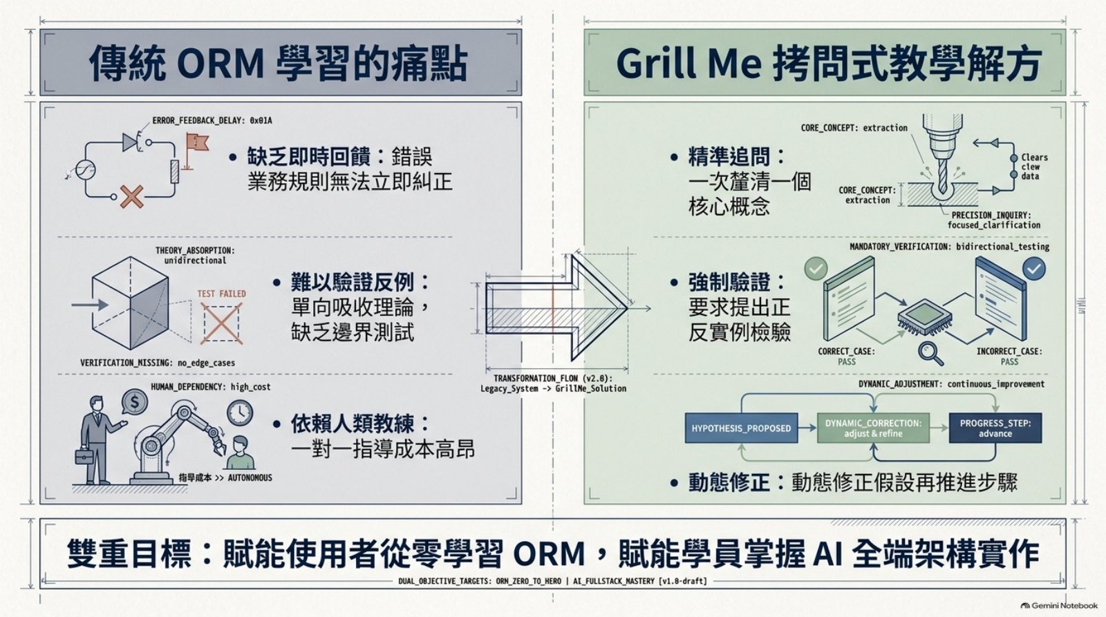 傳統 ORM 學習的痛點對照 Grill Me 拷問式教學解方