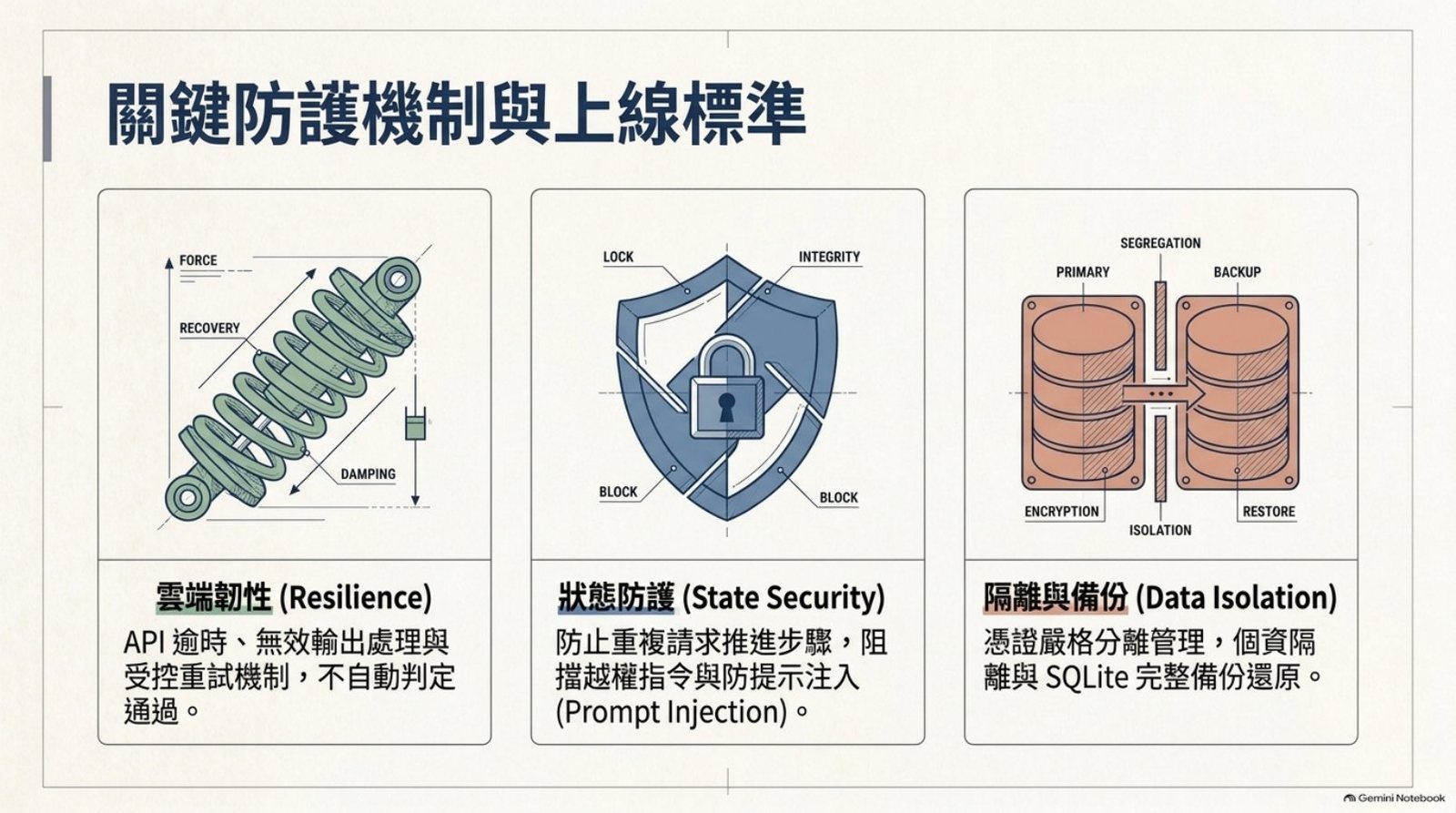 關鍵防護機制與上線標準：雲端韌性、狀態防護、隔離與備份