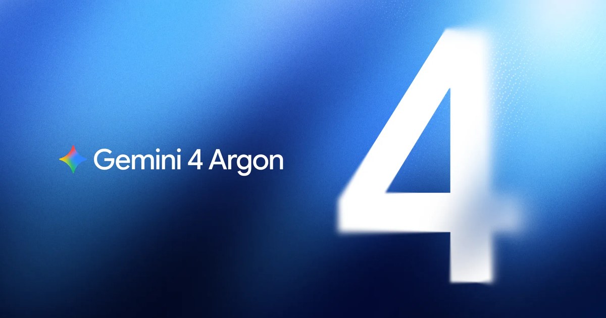 Gemini 4 Argon 的官方宣傳圖:深藍漸層背景上的 Gemini 標誌與巨大的白色數字 4
