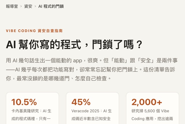 Vibe Coding 資安自查指南頁開頭